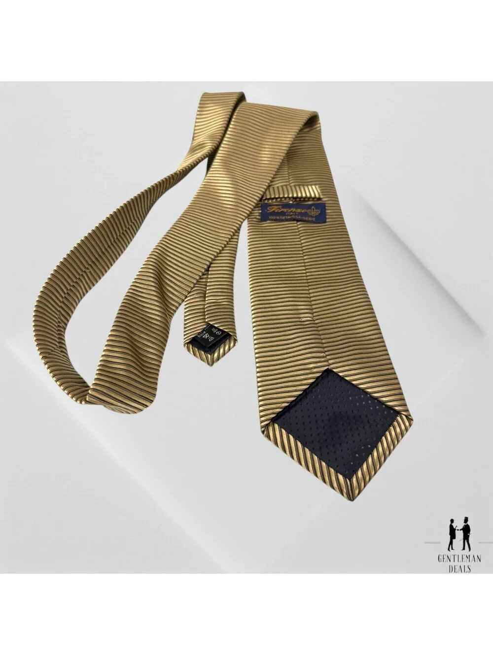 Firenze Tie Italy Gold 3D Ribbed Patterned Silk Neck tie Striped Long 61x3.5